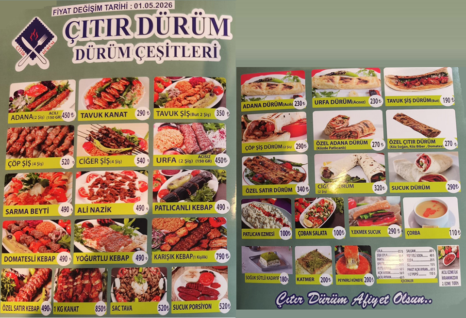 Çıtır Dürüm menü